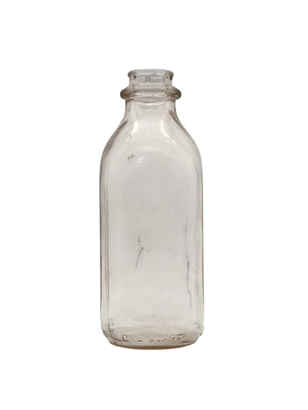 Vintage Clear Duraglas Glass Milk Bottle One Quart 32 oz. Embossed Details 9"